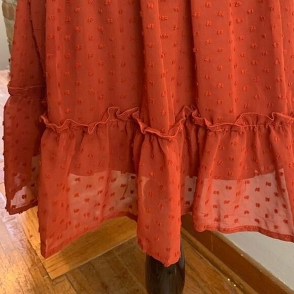Swiss Dot Ruffle Rust Boho Chiffon TuTu Mini Skirt - Picture 4 of 9